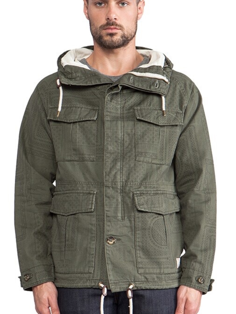 Deus Ex Machina Gordon Jacket Coat In Printed Olive Men’s Size Large Drawstring